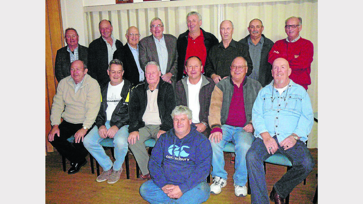 Players from the 1974 Premiership team at their 40 year reunion, back from left - Colin Greenhalgh, Rob Norrie, David Glasson, Don Craft (club president), Trevor Howell, Basil Toohey, Max Gransden and Tony Toohey, (front) Norm Bransdon, Steve Wykamp, David Greenhalgh (captain/coach) George Greenhalgh, Warwick Wheeldon and Peter Faul. Seated at the front is Boyd Greenhalgh, the ball boy. sub