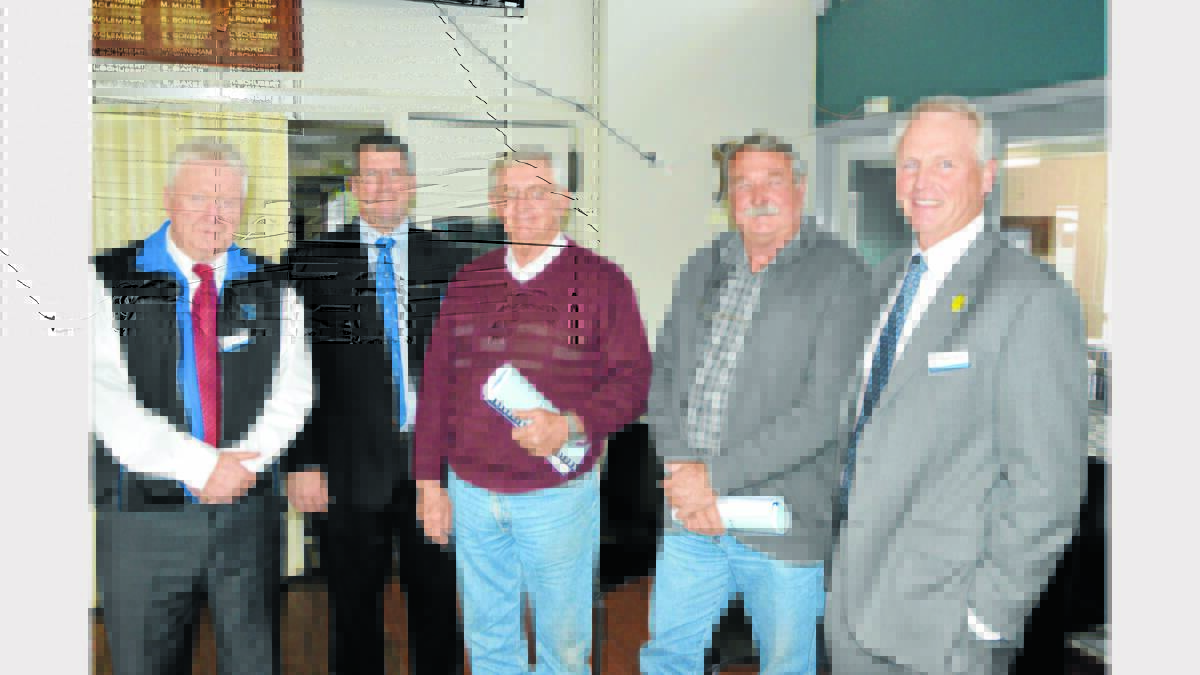 Councillor Michael Greenwood, Brad Byrnes (council staff), Tullamore residents John Carey and Ross Clark, and Shire General Manager, Kent Boyd at the council meeting held in Tullamore. Photos: Bill Jayet