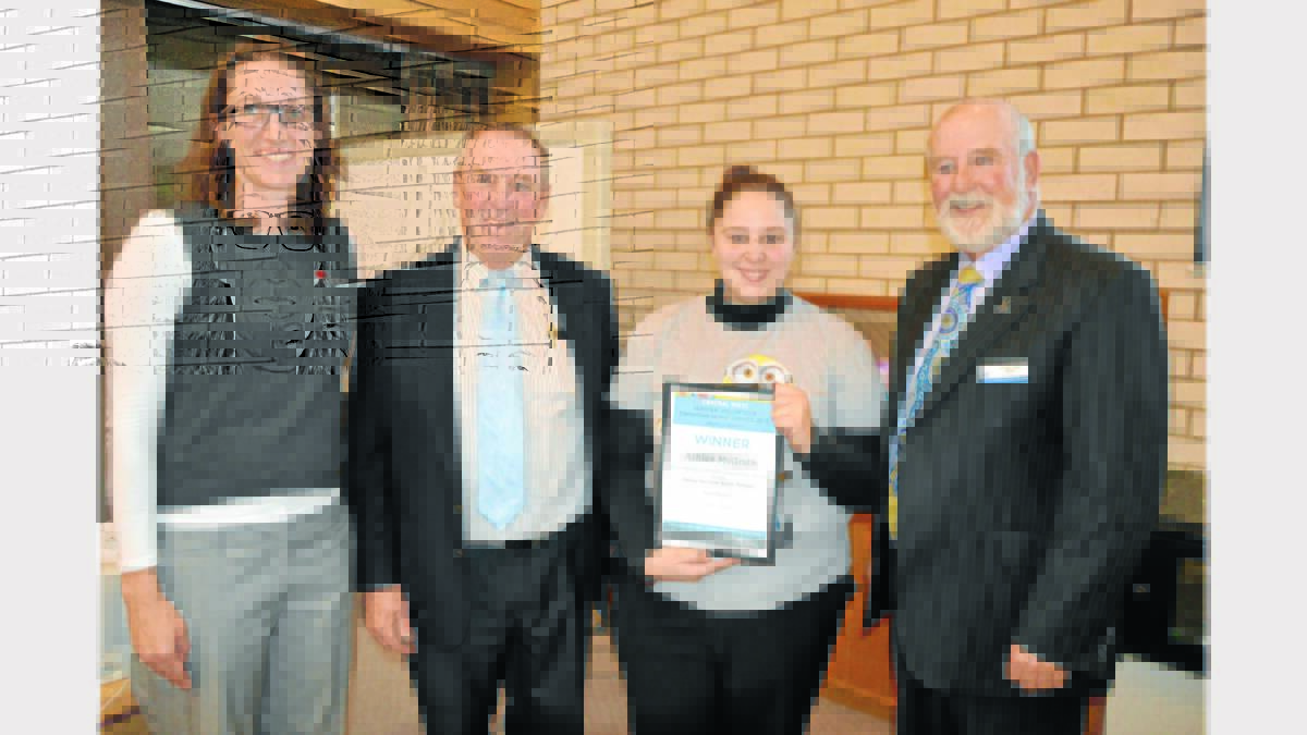 Ashlee McGrath is pictured following the presentation of her Volunteer Award in the company of her proud dad Cr Kenny McGrath, Mayor Ken Keith (right) and Joanne Barrett (Sport and Recreation Development Officer, Western Region). 