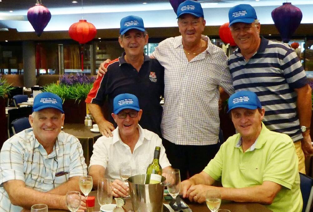 PICTURED - long time local residents might recognise the Six Pack who were all extremely well known here in their younger days: back, Rob Lynch (former High School captain), Mick Tomsett, John (Darce) Davis; seated: Tony Chambers, John Reynolds and Robbie Houghton.  