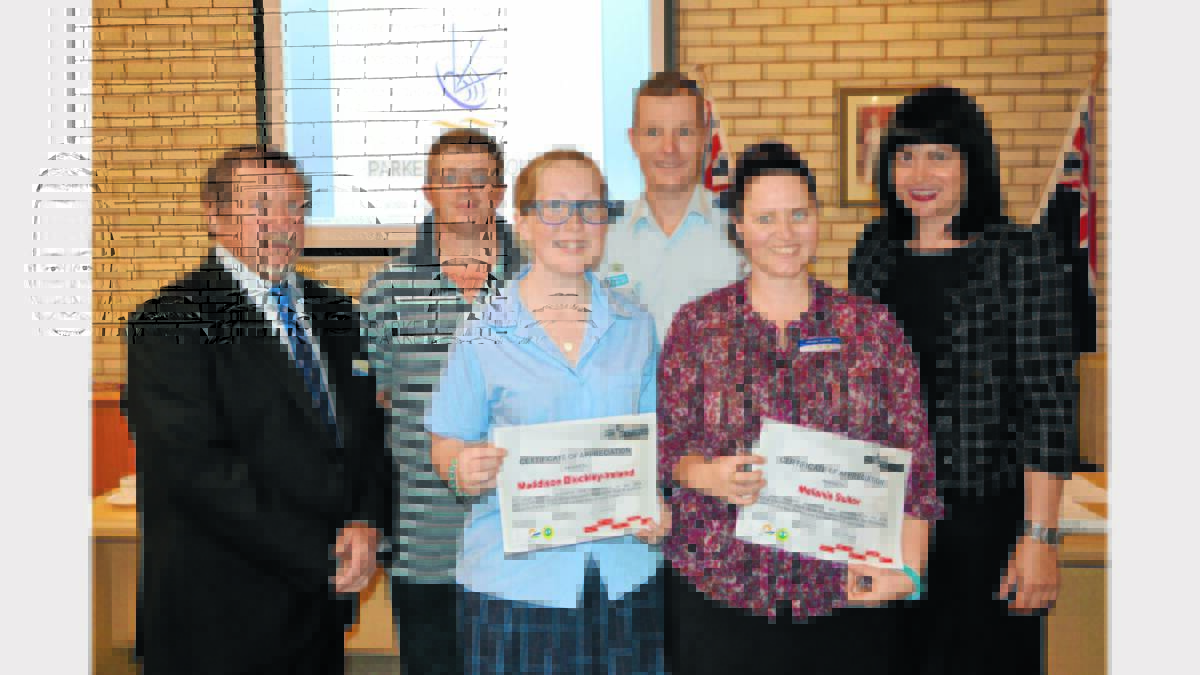 Pictured following the presentation are (left to right) Cr George Pratt, Dale Chambers, Maddison Blockley-Ireland, Senior Constable Daniel Greef, Melanie Suitor (Roads Safety Injury Prevention Officer) and Cr Belinda McCorkell.   Photo: Bill Jayet  