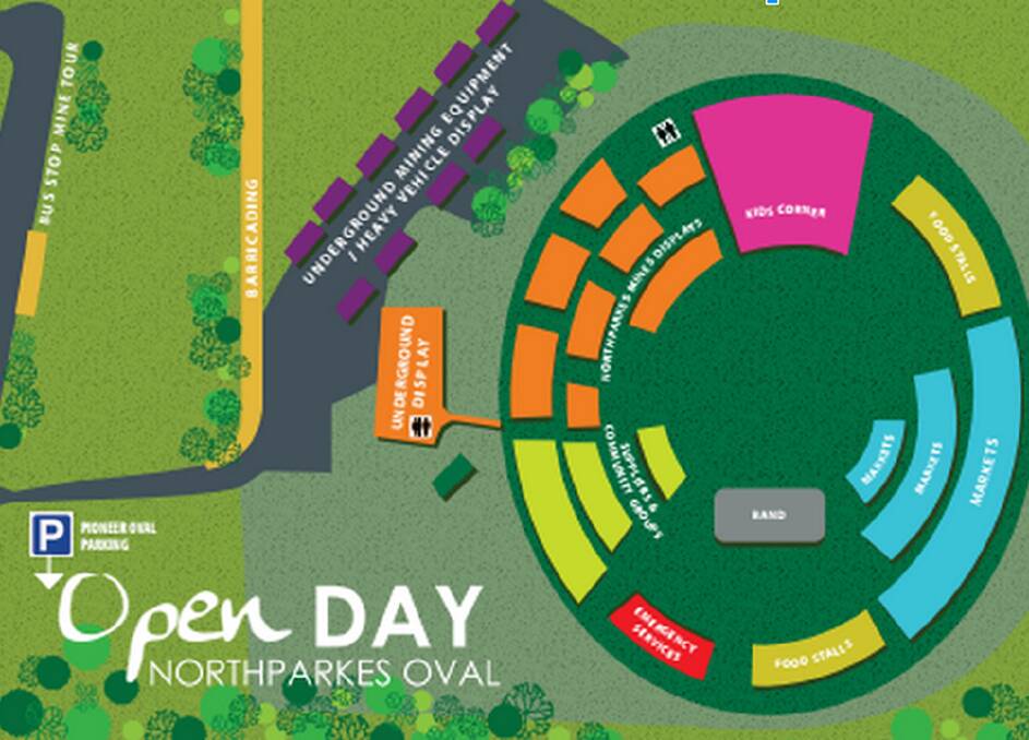 A diagram of how the activities will be located for the Northparkes Open Day on May 16.   