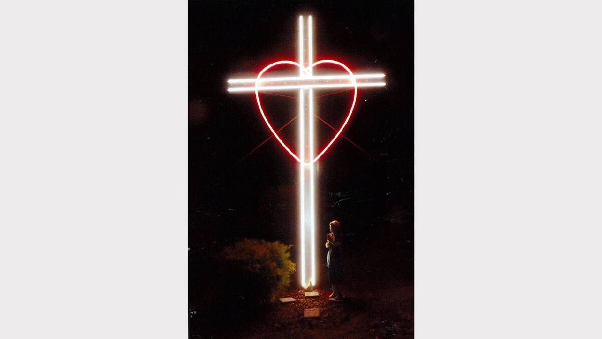 The impressive cross at the home of Ian and Judy Unger which is lit up at about 7pm each night and remains lit until sunrise.  It will be quite noticeable over Easter.  