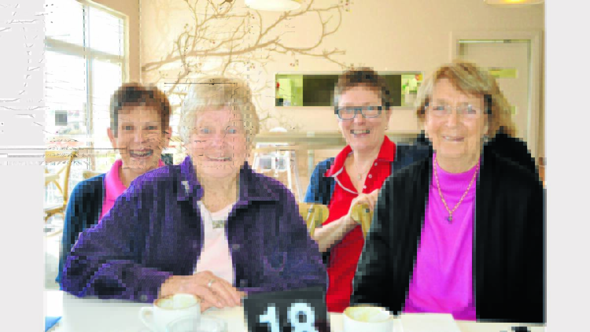 Pictured enjoying Joyce’s birthday morning tea at Bella’s, are from left Kay Power, Joyce Roeder, Chris Kronenberg and Fay Burke.  Photo: Barbara Reeves