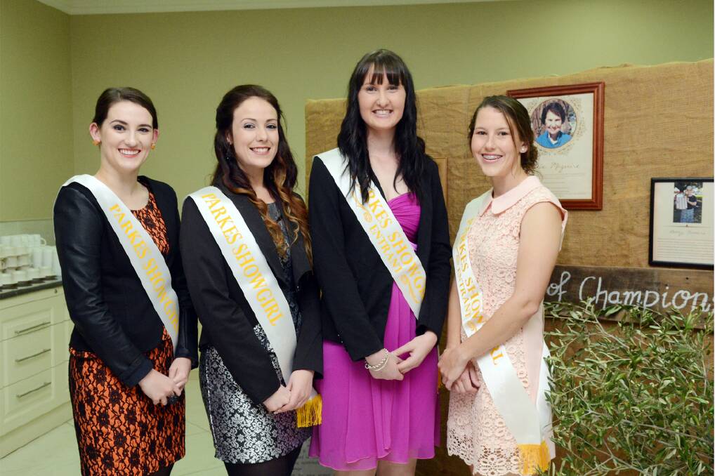 The four Miss Parkes Showgirl entrants are from left - Hannah Harris, Nicole Tolhurst, Jane Oram and Paige Cunningham.   More pictures of the dinner are on page 18.  Photo: Renee Powell.