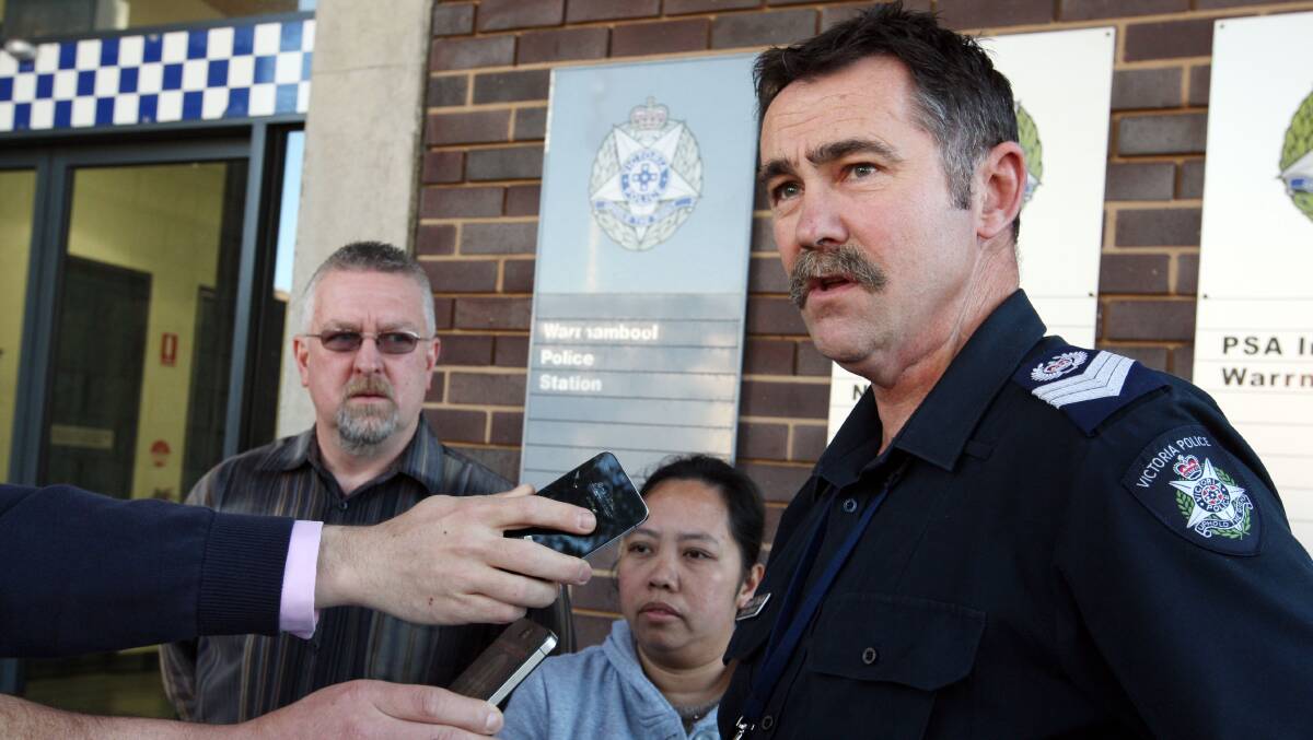 Russell Burn, Anabel Burn and Senior Sergeant Russell Tharle on Thursday morning addressed media on the search for Warrnambool man Michael Burn.