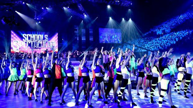 Scenes from rehearsals at a previous Schools Spectacular at the Sydney Entertainment Centre. Photo: Steven Siewert