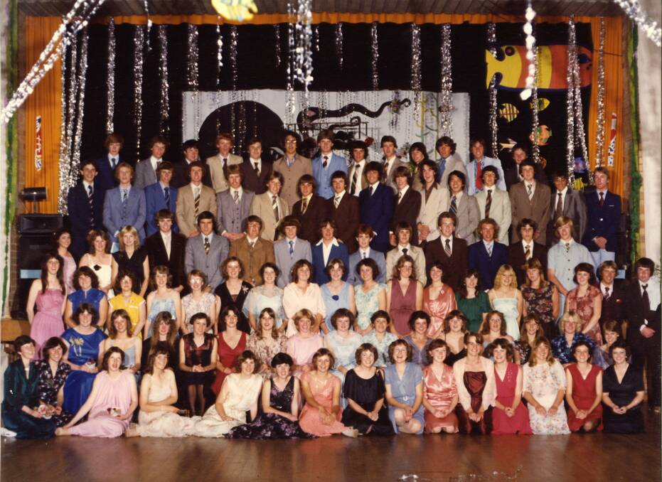 The Parkes High School Year 12 class of 1979 at their end of year formal. A reunion will be held for ex students on Saturday, October 21 at the Railway Hotel's Hart Bar. 