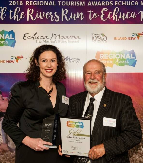 Parkes Shire Mayor, Cr Ken Keith and Economic & Business Development Manager, Anna Wyllie at the gala night. Image credit The Art of Zowie Photography.