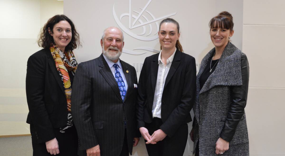 Anna Wyllie, mayor Ken Keith and Katrina Dwyer (right) welcome Parkes Shire Council's new communications officer Emily Brotherton.