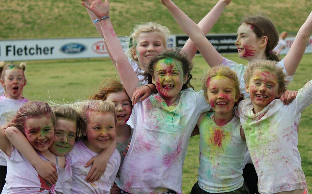 WHAT FUN: Participating in Holy Family Primary School's fun run were, front, Payton Peters, Ashley Terry, Sienna Collins, Eleanor Wyllie, Emmeline Wyllie, Jasmine Clark and Eva Smith; back, Lucy Chapman and Mhairi Wyllie. Photo: Contributed