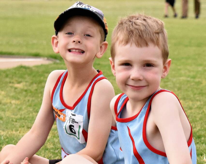 EAGER: Joel Turner and York Whitford patiently waited for their turn at shot put during a Parkes Little Athletics night. The pair were eager to have a go.