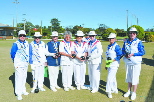 TOUGH MATCH: The Parkes Railway Diggers Womens Bowling Club played Cowra in the No 4 Pennants recently. Pictured are the groups during the match. Left to right - Sherrill Hardinge (Cowra), Shirley Flint (Cowra), Merle Christie (Parkes), Coral Garraway (Parkes), Shirley Bishop (Parkes), Norma Pollock (Parkes), Jo Davies and Sandra Hill (both Cowra). 