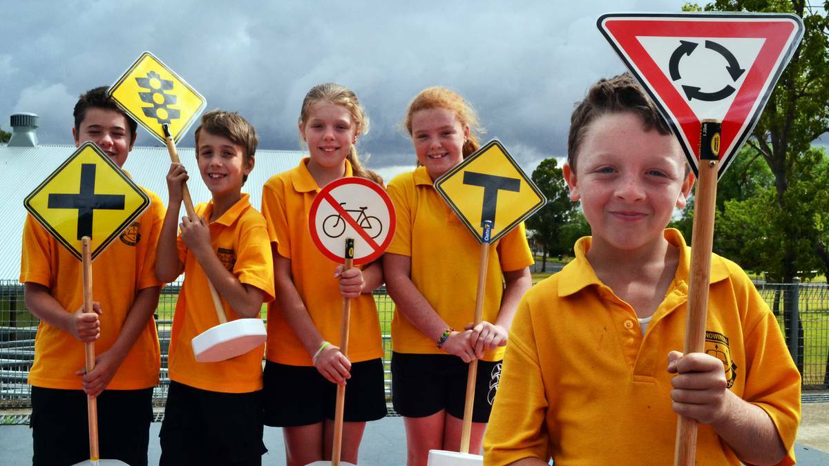 CANOWINDRA: Nicholas Wilson, Calvin Webb, Jess Boyd, Camille McKenzie and Marshall Wood (front) step up to their road safety lessons.