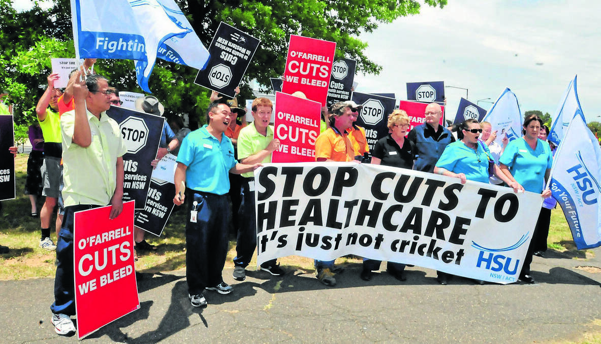 ORANGE: Health workers rallied outside Orange Health Service on Monday to protest job cuts and a lack of consultation with staff, according to the Health Service Unions (HSU). Photo: JUDE KEOGH