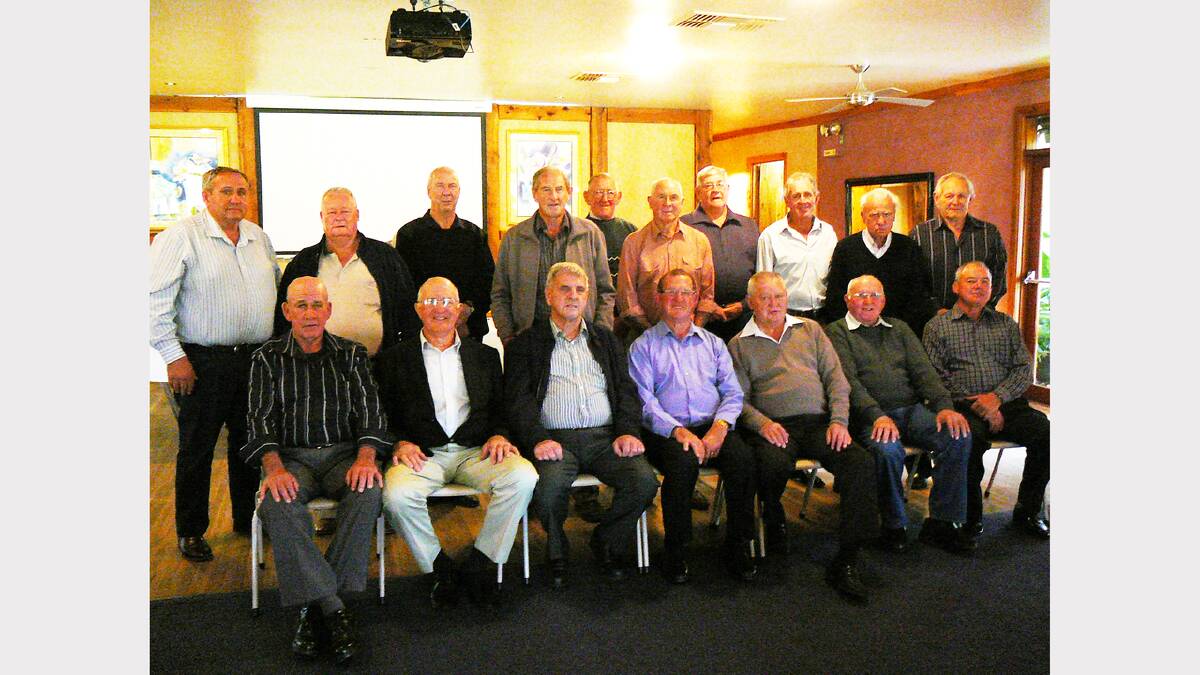 They were one of the greatest sides in the bush....the Eugowra ‘All Blacks’ 1963 side at their 50 year reunion - back from left,  Noel Pengilly, David Greenhalgh, Basil Toohey, Mark Toohey, Alec Gilmore, Maurie McClintock, Colin Pritchard, Dennis Madden, Barry Beath; front, Ken Smith, David Glasson, Vince Toohey, Daryl Jones, Mick Beath, Bill Haydon and John Porch.