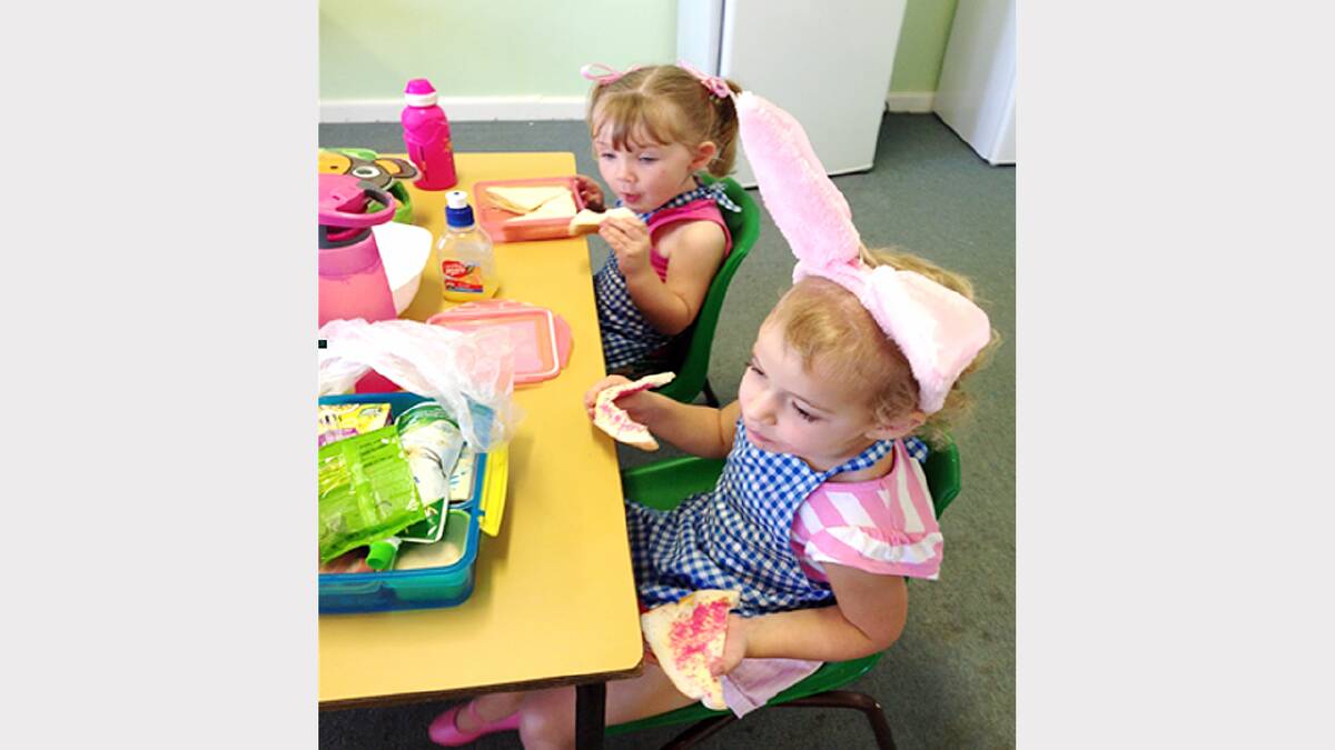 Lily Iles and Mackenzie Lees have lunch together on the Carewest 3-4 year day at preschool.  Strong friendships are formed in the Early Learning spaces.