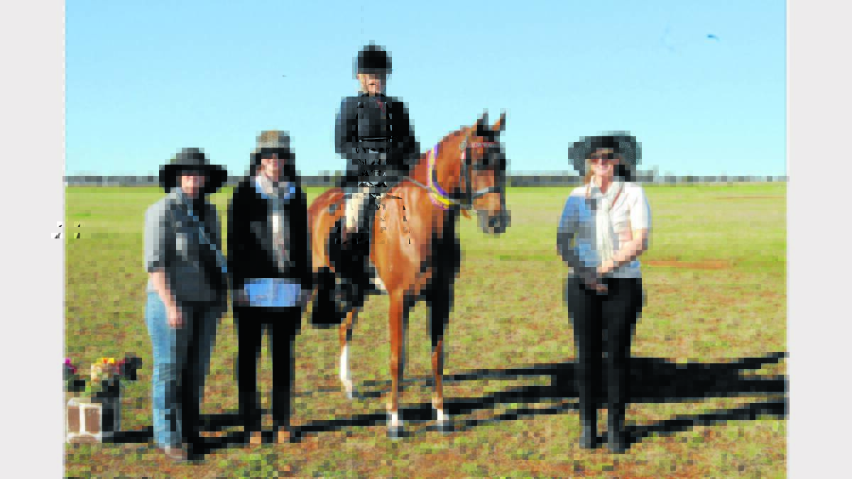 Horse ring event judges, Debbie Pluck, Rebekah Hedger and Rena Williams with Terrie Lamey on TL Bravo, Supreme Hack of the Show.