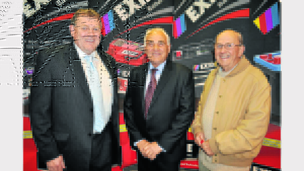 Les Hicks (State manager, Exide Batteries), Peter Sgarlata and Eston White. 