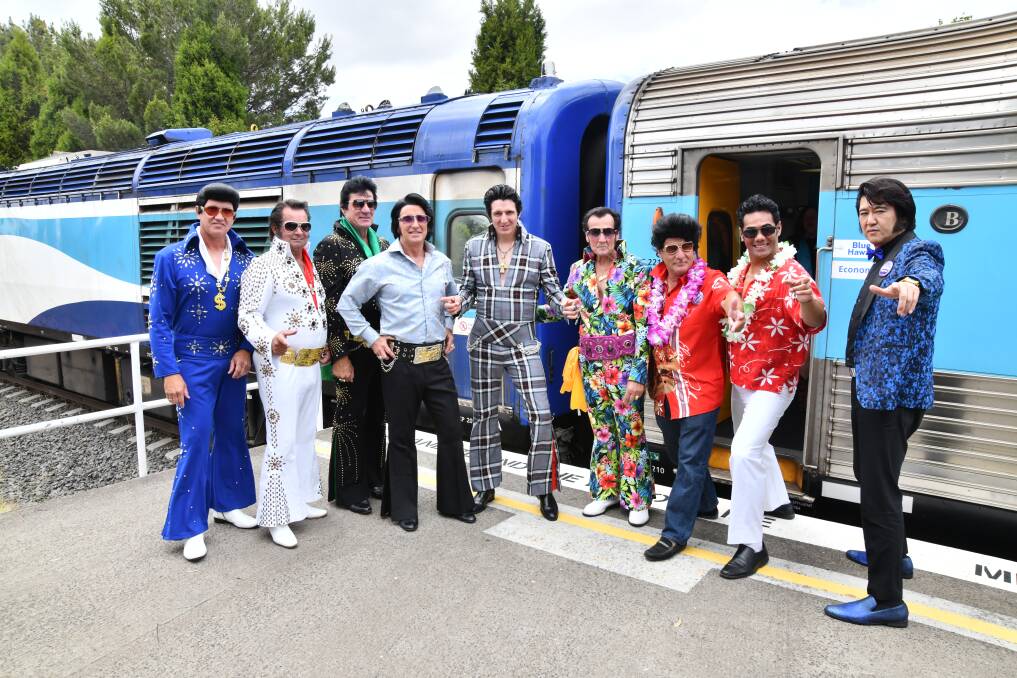 Elvis impersonators on the Elvis Express in Orange en route to the 2023 Parkes Elvis Festival. Picture by Carla Freedman.
