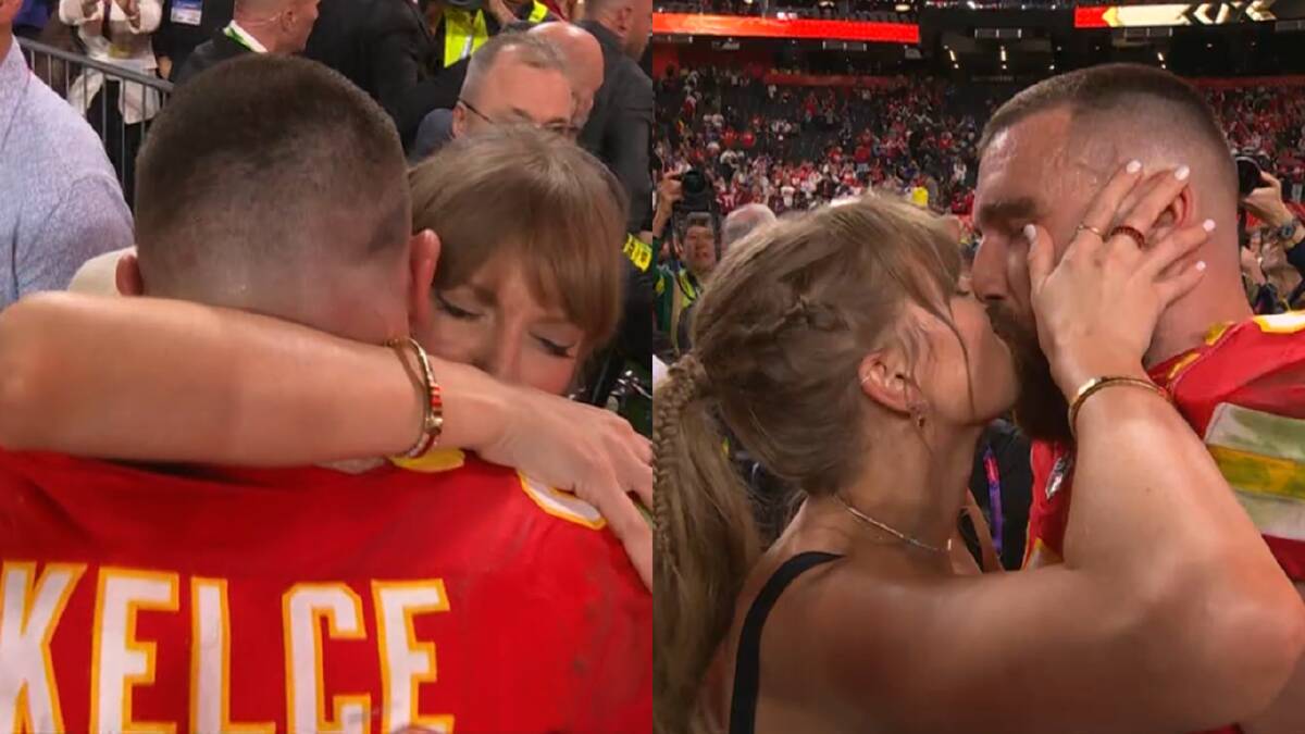 Taylor Swift and Travis Kelce celebrate the Kansas City Chiefs' Super Bowl LVIII win. Pictures via 7plus