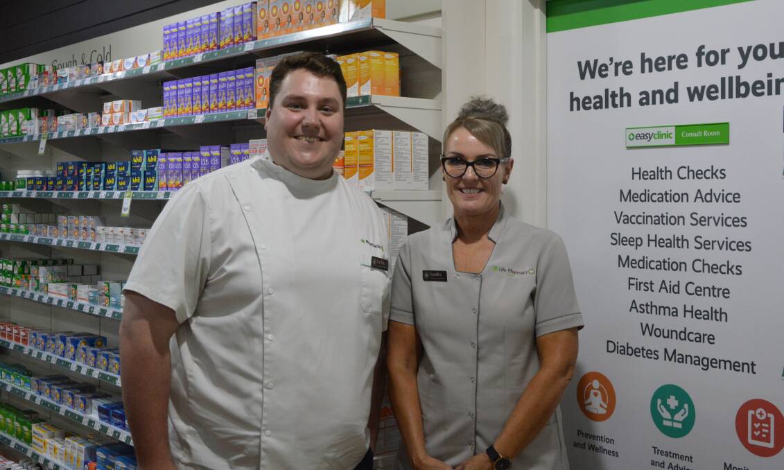 Lochie Pettiford and Sandra Gillogly at Parkes Pharmacy. Picture by Madeline Blackstock