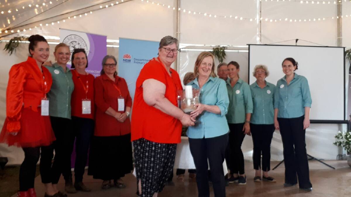 Wonderful Women: RWG Chairperson Di Gill; Secretary Marg Applebee; Catriona McAuliffe and Caron Chester in red, with the Walcha RWG Committee at handover.