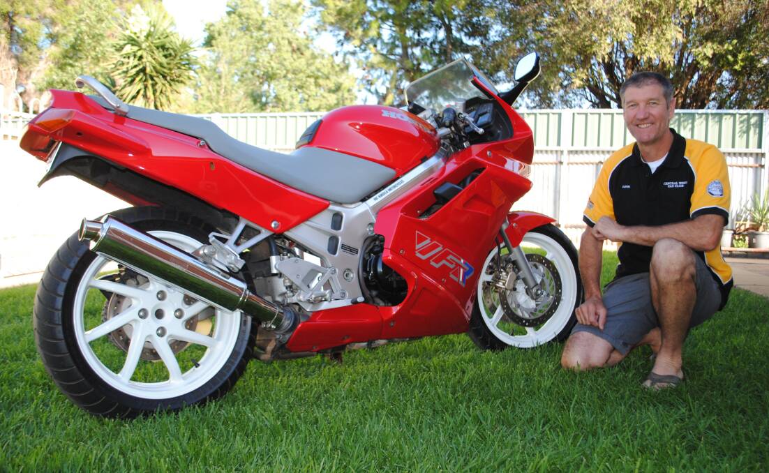 NEW MEMBER: Jason Thomson owns this spectacular looking 1990 Honda VFR 750 FL and has recently joined the Central West Car Club. Photo: Jeff McClurg
