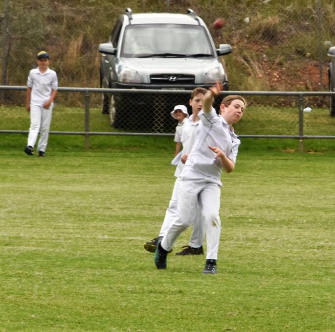 Sixes fieldsman: Cody Kirk makes a quick return with the ball in an Under 14s match against Thunder. Photos: Jenny Kingham.