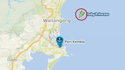 A cruise website shows the Ruby Princess sitting off the Wollongong coast on Monda morning. Picture: Cruisemapper