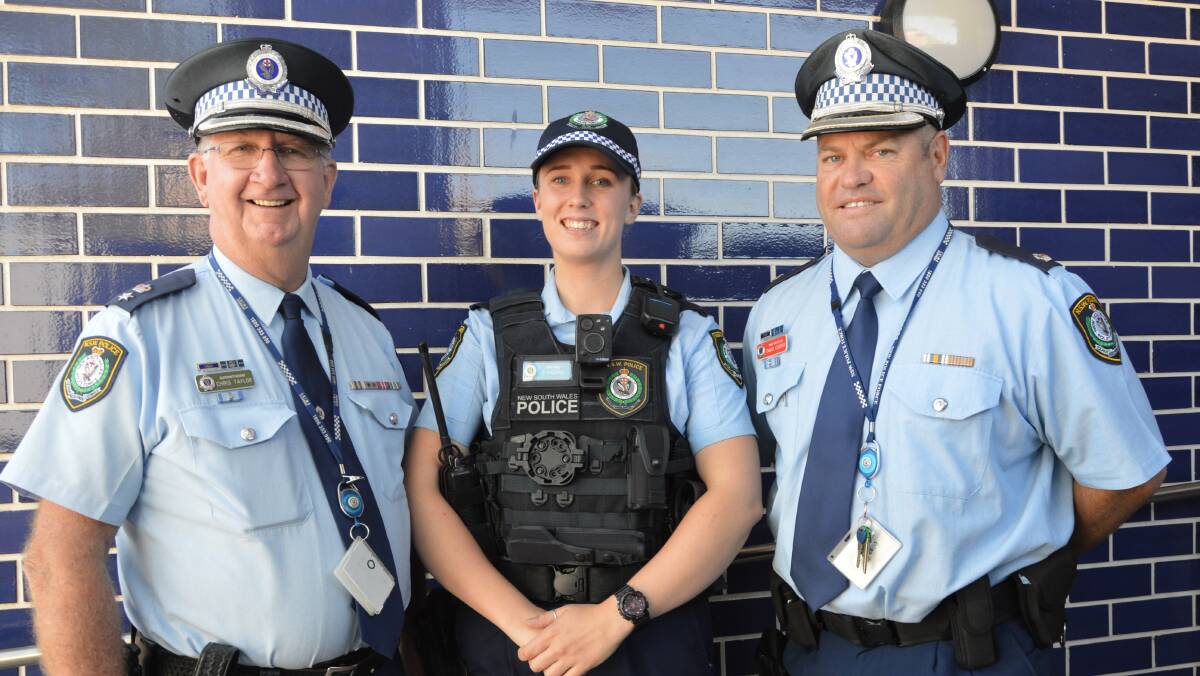 NEW OFFICER: Central West Police District Superintendent Chris Taylor (left) and Chief Inspector David Cooper - Officer In Charge Parkes Police Station have welcomed Probationary Constable Rachel Higgins into the fold. Photo: Barbara Watt.