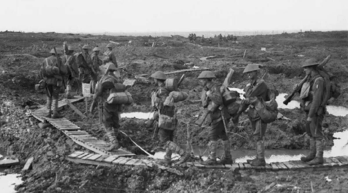 Troops of the 5th Division during the Battle of Passchendaele. Photo courtesy Australian War Memorial.