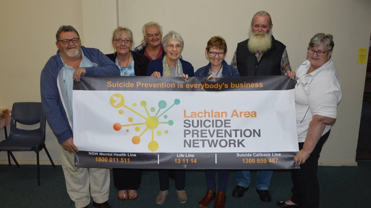 Lachlan Area Suicide Prevention Network members, from left - Ross Bailey, Sandi Bailey, Barney Thompson, Evelyn Shallvey, Pam Cole, Kevin Dumesny and Di Gill are calling for community attendance at the AGM next Wednesday. 