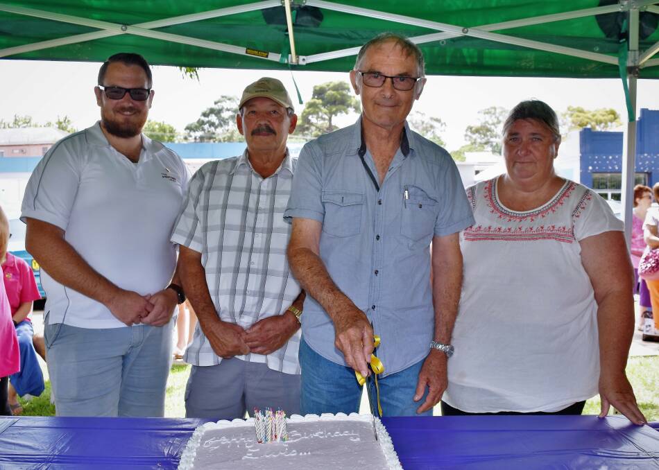 Keith Clarke of Tarcutta was the lucky birthday boy to cut the cake in 2019. Also sharing their special day with Elvis are Cameron Lovering of Forbes, Doug Emerton of Taree and Lyn Jeffery of Burcher. 