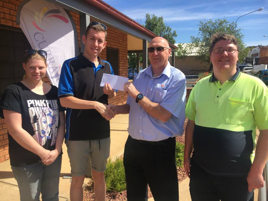 GENEROUS DONATION: From left Ashley Stronach, Matt Medlyn, Peter Boschman and Kyal Sauer with the cheque for $516.16. Photo: supplied.