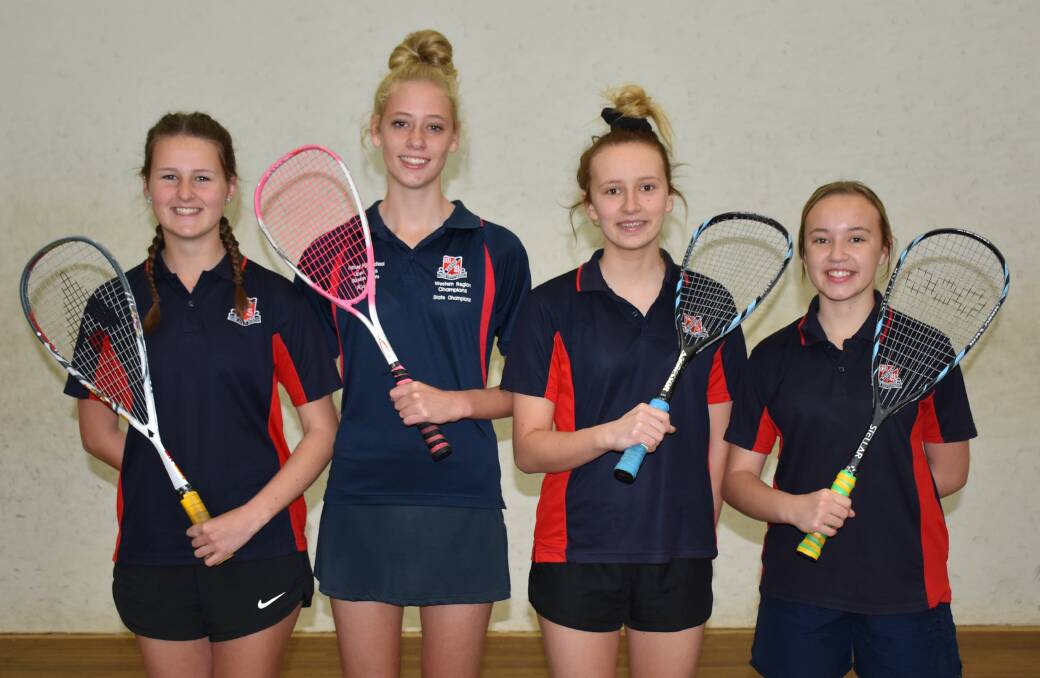 RUNNERS-UP: Holly McColl, Kacey Nightingale, Bronte O’Shannessy and Marley O'Shannessy make up the Parkes High School Girls' Squash Team. Photo: Barbara Watt.
