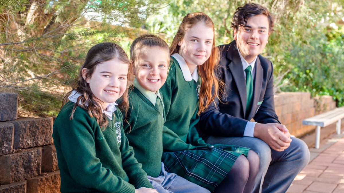 Parkes Christian School has recorded impressive growth results in NAPLAN. Pictured are students Madeline McCutcheon, Hudson Field, Jasmine Collier and Mark Allen. 