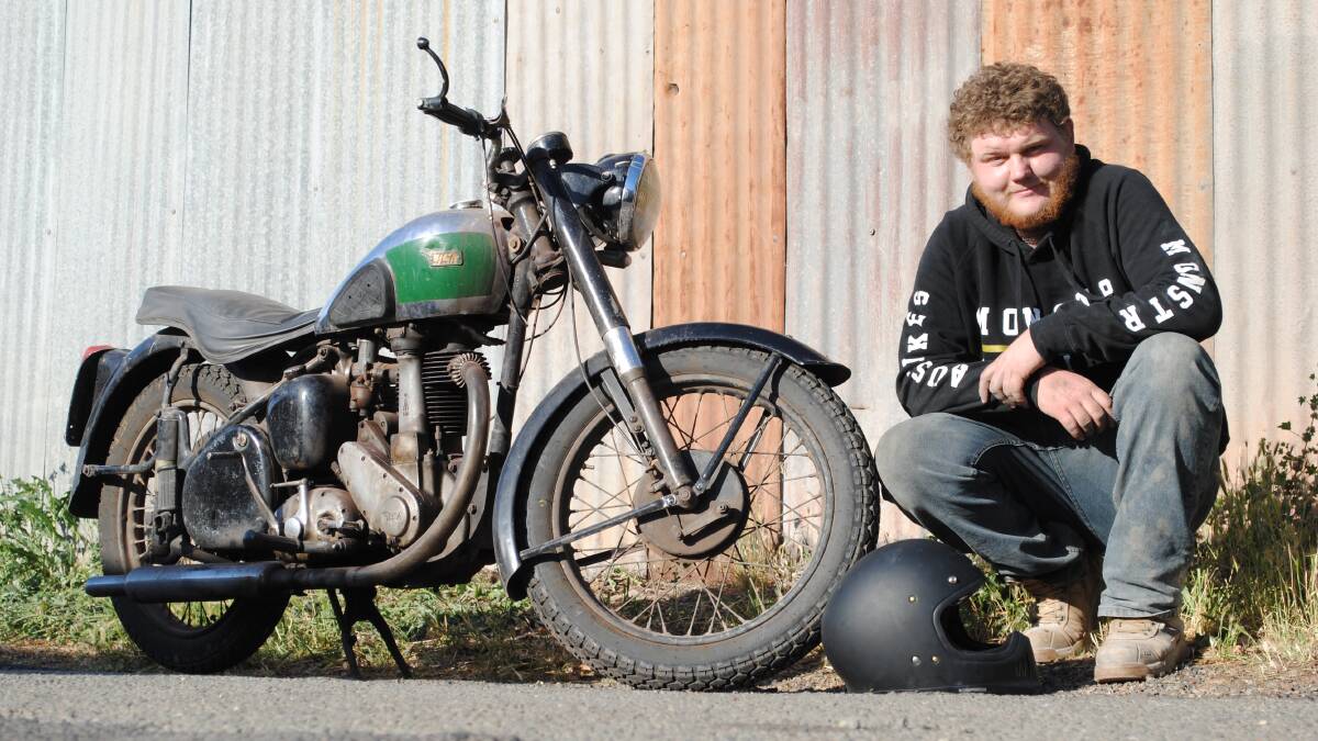 Ricky Mill from the Central West Car Club with his vintage BSA motorcycle.