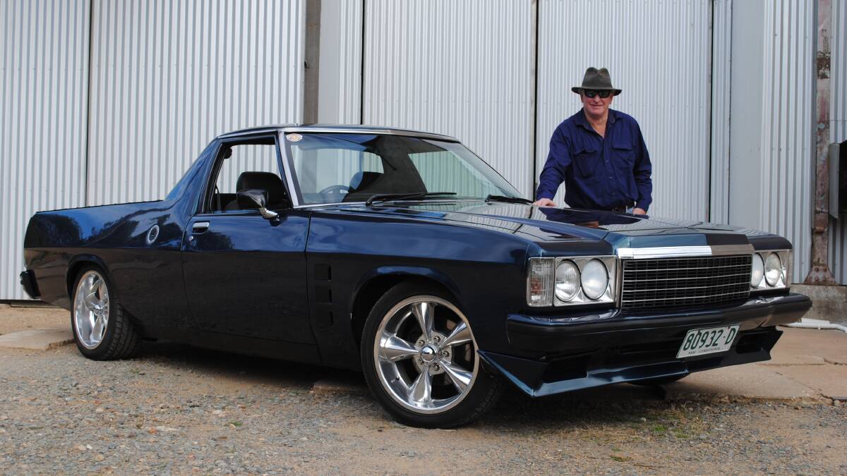 Spare of the Moment: Graeme Hoy with his 1975 HJ Holden with a Statesman front, GTS front guards and spoiler, WB tail lights and an HJ wagon full rear bumper to tidy up the rear end. 