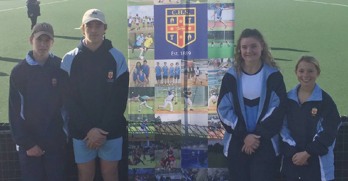 Four Parkes hocky players competed in the Combined High Schools 16 and Under All School Hockey Carnival, from left - Nic Job played in the Boys NSWB team, Koby Johnstone in the Boys NSWS, and Abigail Simpson and Meg Searl in the Girls NSWB.