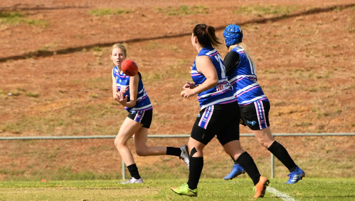 Hallee Lestrange, Katie Hetherington and Korine Coleman in action for the Parkes Pantherettes who recorded a win over Cowra on the weekend. 