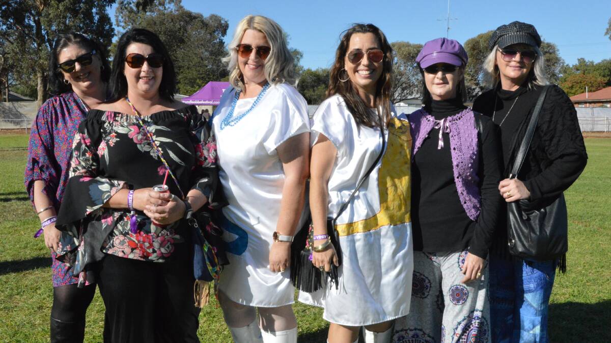 MAMMA MIA: Tracey Dooley, Jaimee Timmins, Samantha Lydford, Julie Herring, Leanne Porter and Nicholle Rauchle made an appearance at this year's ABBA festival. 