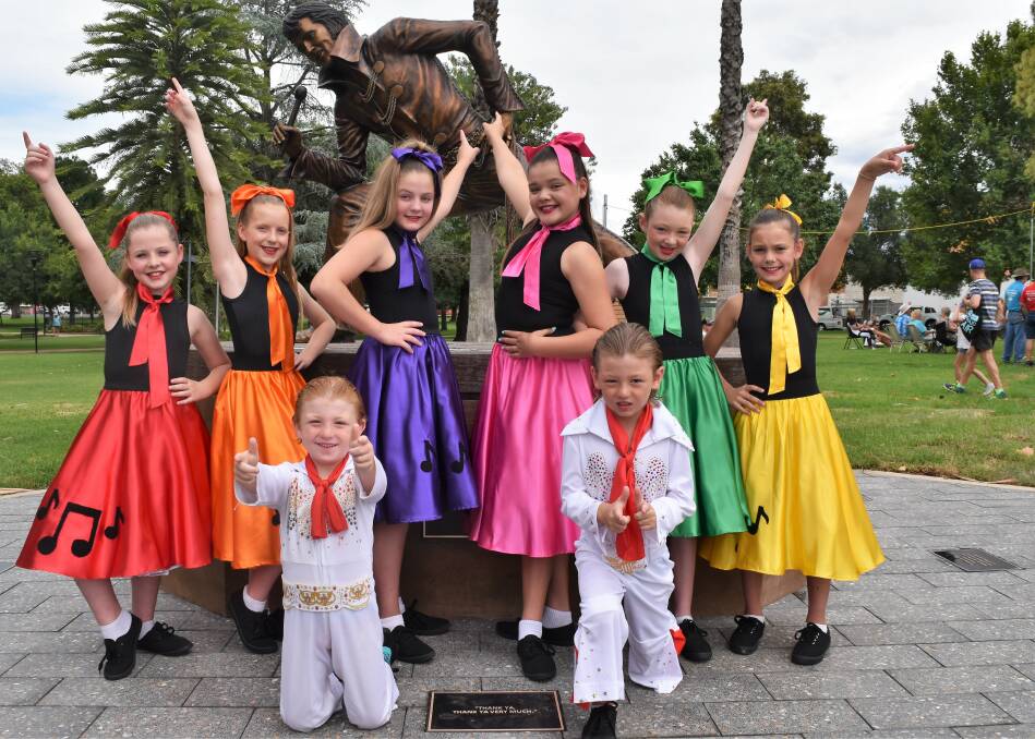 The Little Boppers Dance Troupe members Savannah Ross, Bria Constable, Georgia Hawken, Ellen Dolbel, Sophy Jones and Daisy Dawson with Elvii Lachie and Max Jones entertained party goers at the 2018 birthday celebrations.