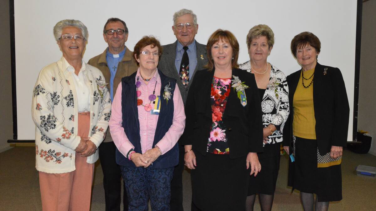 Pictured at the 87th Conference of Oxley Group Country Women's Association from left - Roz Edwards (Group Treasurer), Reverend Brian Schmalkuche, Shirley Edwards (Group Secretary), Garth England (Angel Flight Services), Lois Stalley (Past State Vice President), Colleen Helgar (Oxley Group President) and Patricia Hurley OAM (Past State President). Photo: Barbara Watt.  