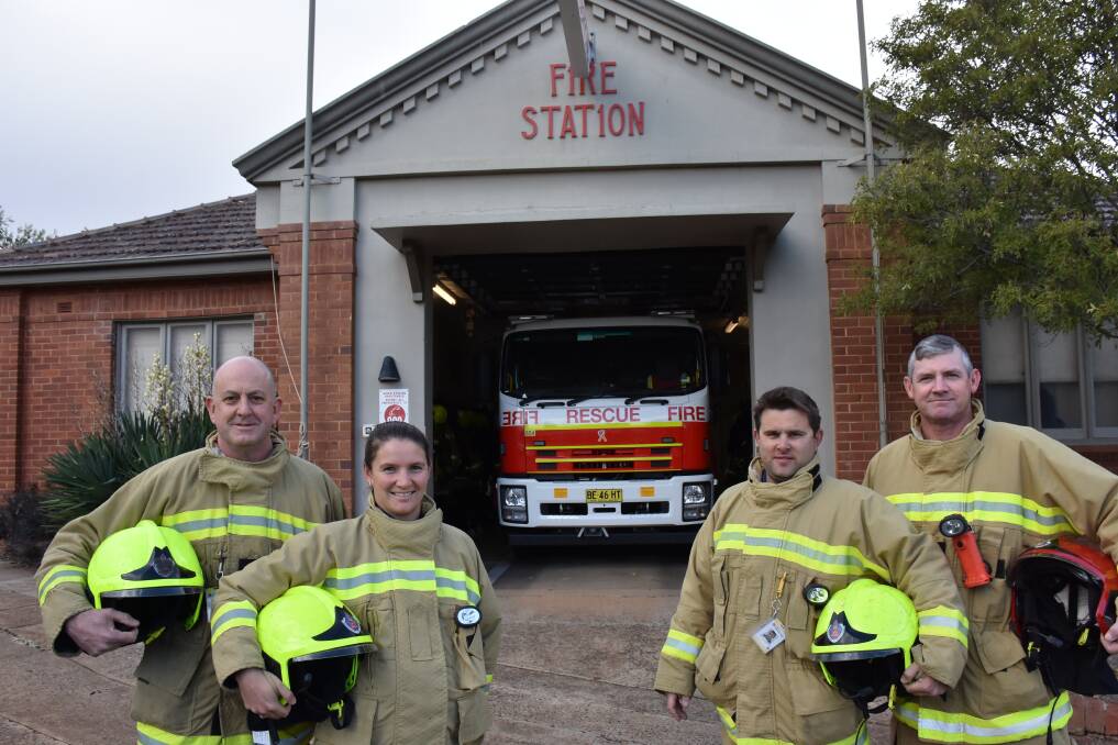 Fire NSW members Craig Gould, Casey Miles, Cameron Lawrence and captain Craig Gibson invite residents to the fire station open day this Saturday, May 18.