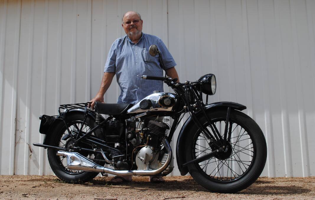 Two of Kind: John Frogley and his 1930 Triumph NSD motorbike. The Triumph is one of only two such bikes existing in Australia.