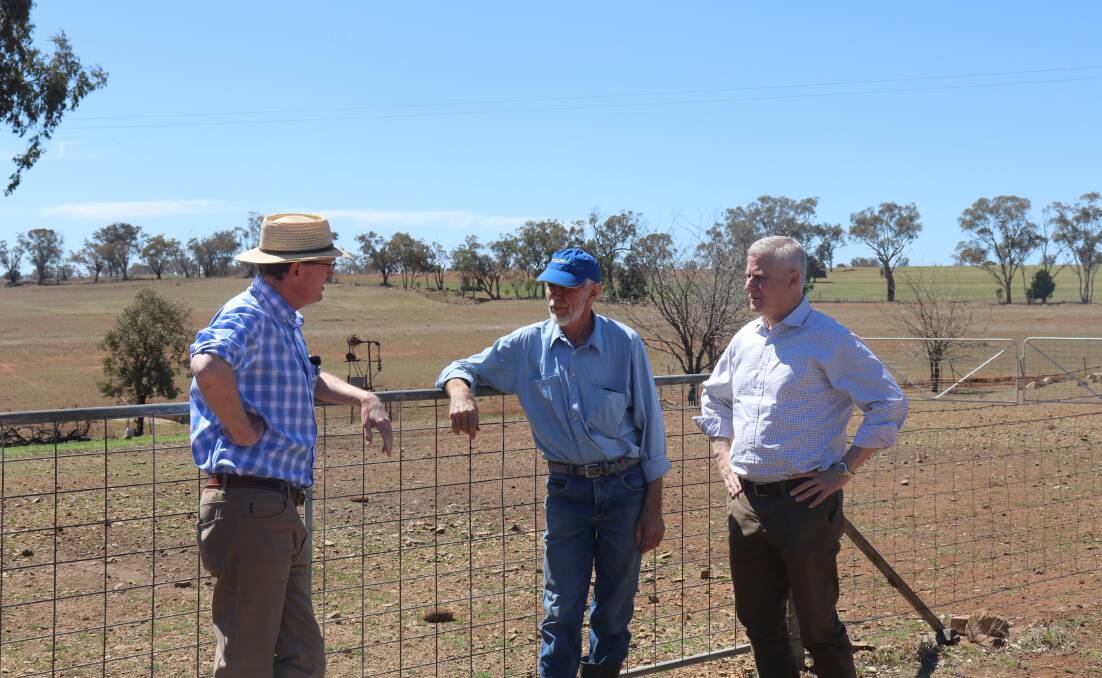 DROUGHT SUPPORT: Michael McCormack (right) with Member for Calare Andrew Gee and Yeoval farmer Philip Blowes.