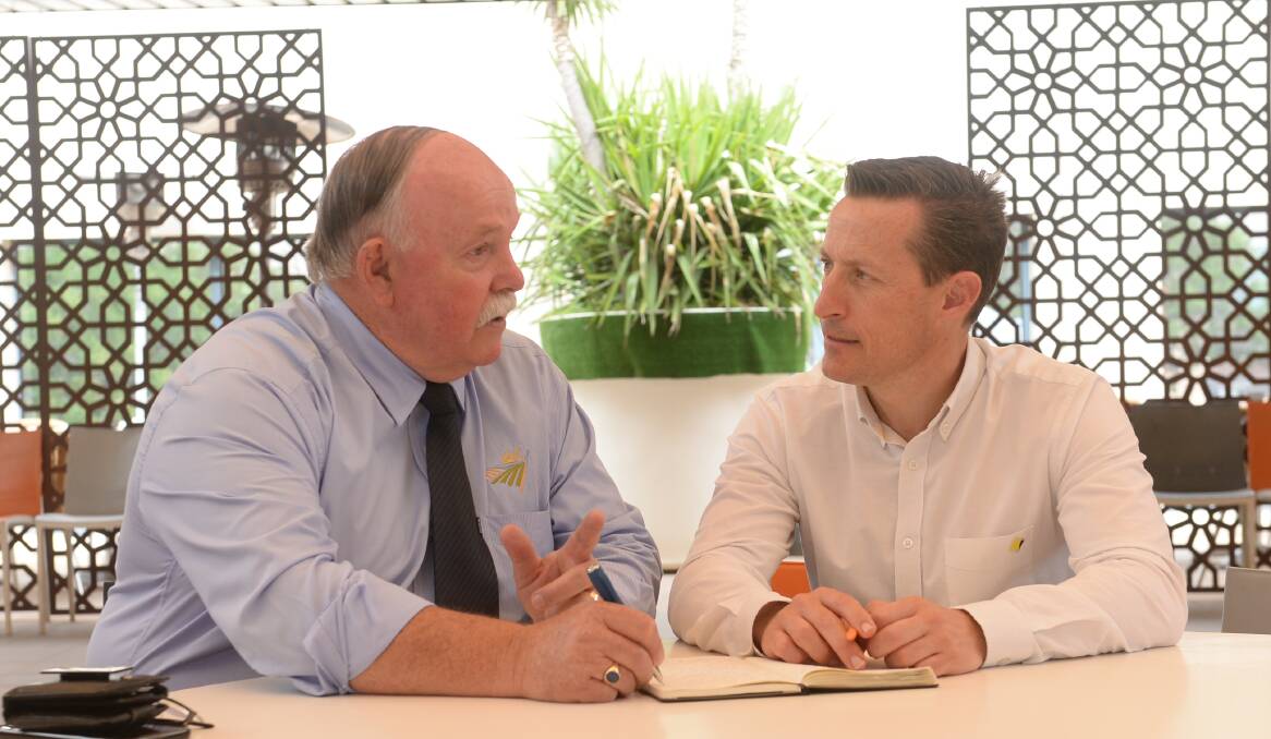 Jeff Caldbeck, CEO, NSW Rural Financial Counselling Service with Grant Cairns, Commbank executive financial general manager for regional and agricultural banking.
