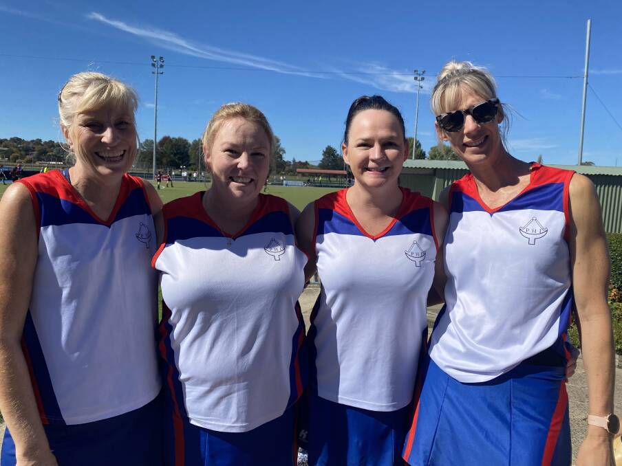 GAME ON: Parkes players Mandy Westcott, Janelle Thompson, Lisa Clarke and Jane Grosvenor ready for their first match of the season. Picture: SUPPLIED