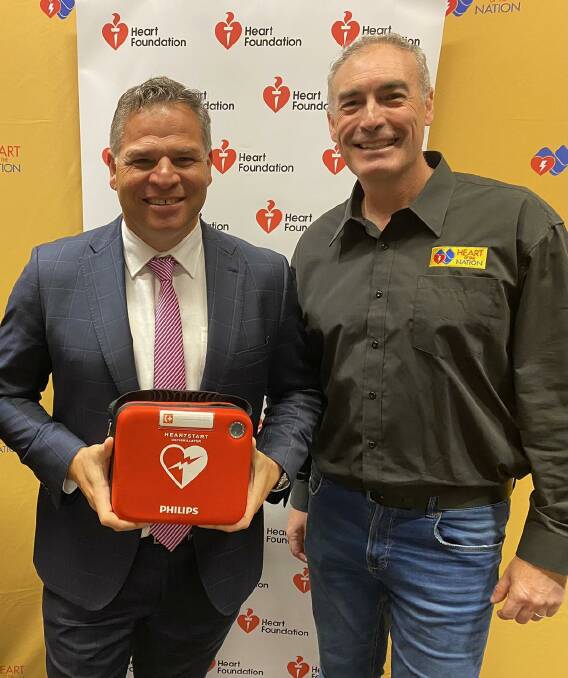 Phil Donato recently met with former Wiggle and founder of Heart of the Nation Greg Page (right) and discussed the need for broader access to lifesaving AEDs. Picture supplied